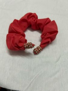 Red Scrunchie with Embellishments
