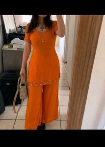 y2k Vibrant Orange Kurta Set with Palazzo