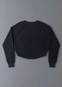 BLACK CROPPED TEXTURED RIBBED SWEATER