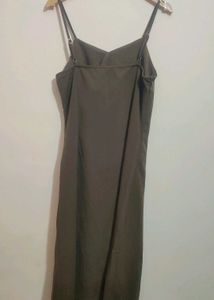 Khaki Stylish Slip Dress with Slit For 36 Bust