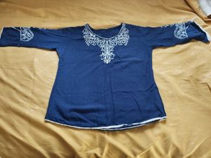 Embroidered Navy Blue Kurta