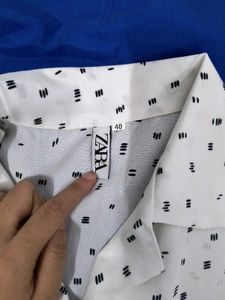 White Crop Top with Black Print