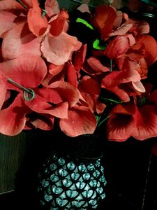 Artificial Coral Flowers in Decorative Vase