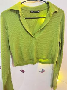 Zara Long Sleeve V Neck Crop Top