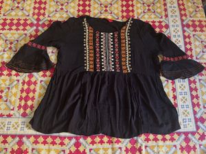 Embroidered Black Tunic Top