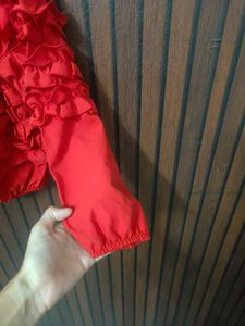 Ruffled Red Long Sleeve Top