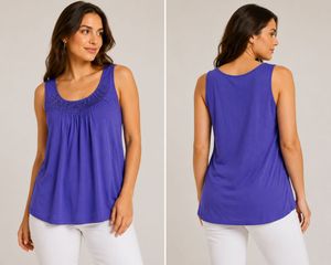 Purple Beaded Neckline Tank Top
