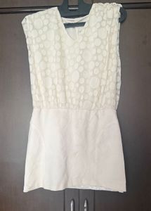 Chic White Textured V-Neck Dress
