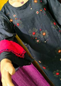 Black Floral Embroidered Kurti Designer piece