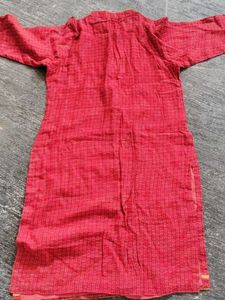 Red Printed Kurta with Yellow Neckline