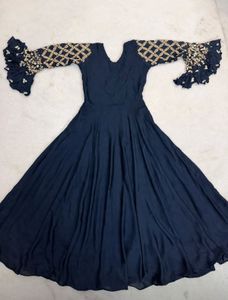 Elegant Navy Embroidered Gown