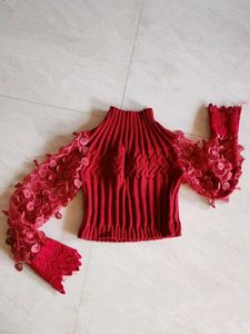 Red Floral Sleeve Sweater