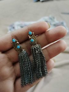 Boho Tassel Earrings with Turquoise oxidized