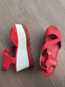 Red Platform Wedge Sandals
