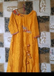 🌈Hand Embroidered Party Wear Long Kurta Dress With Tassels Very Pretty