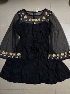 Embroidered Black Mesh Dress