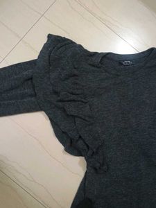 Gray Long Sleeve desinger Mini Dress