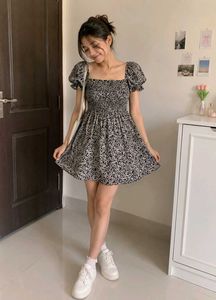 Floral Print Puff Sleeve Mini Dress