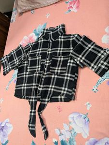 Black & White Checkered Tie-Front Shirt