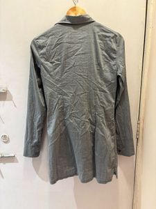 Chic Grey Ruffled Button-Down Top