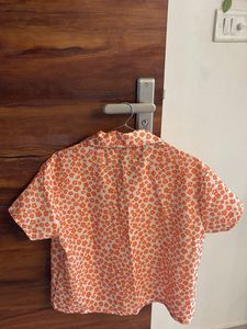 Cute Orange Floral Button-Up Top