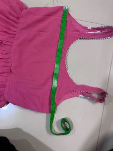 Vibrant Pink Tiered Kurta Set with Embellished Dup