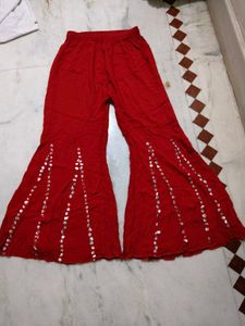 Red Embellished Palazzo Pants