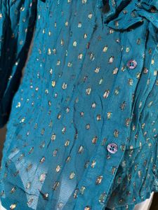 Chic Teal Ruffled Blouse