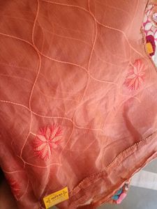 Peach Pink Floral Embroidery Saree |