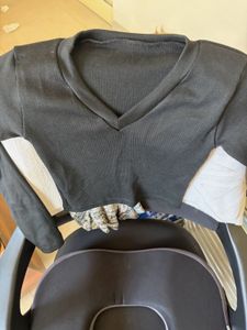 Black V-Neck Ribbed Long Sleeve Top