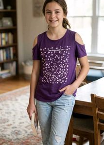Purple Star Print Cold Shoulder T-Shirt