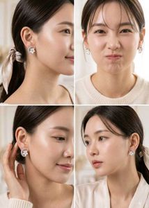 Crescent Moon &amp; Flower Stud Earrings