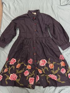 Boho Floral Print Button-Down Dress