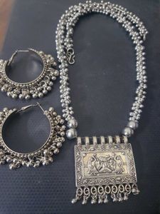 Oxidised Silver Necklace and Earrings Set