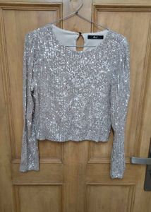 Sparkling Sequin Long Sleeve Crop Top