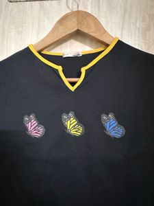 Black Butterfly Applique Crop Top