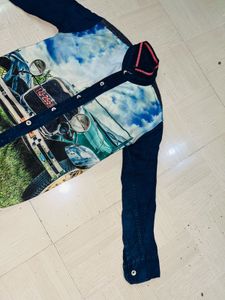 Boys Blue Car Print Shirt