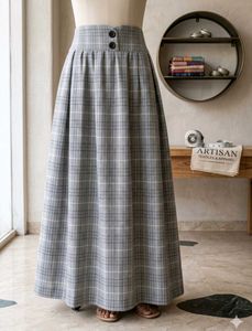 NET Ladies High-Waisted Plaid Maxi Skirt