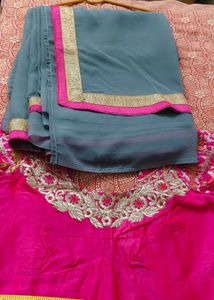 Saree WithDesigner Embroidered Blouse