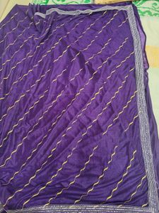 Vibrant Purple Saree with Gold Stripes