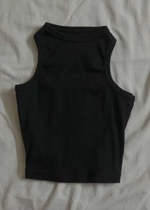 black ribbed racerback high-neck tank