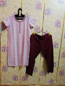 Beautiful Floral Kurta with Maroon Pants