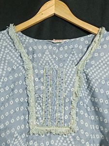 Grey and White Printed Shirt Kurti (Women)
