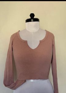 Ribbed Long Sleeve V-Neck Top