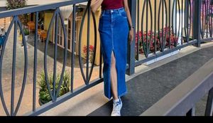 Maxi Denim Skirt with Slit