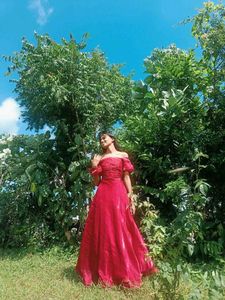 Red Off-Shoulder Gown with pocket