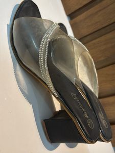 Stylish Clear Band Heels with Rhinestones