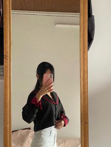 Anime inspired Cropped Black Jacket with Red Trim