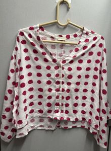 Chic White & Pink Polka Dot poncho top