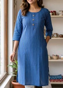 Indigo Linear Straight-Cut Kurta